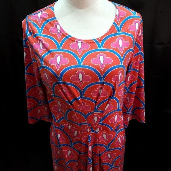 Tracy Negoshian Red Geometric Print Sheath Dress Size Large - Picture 5 of 10